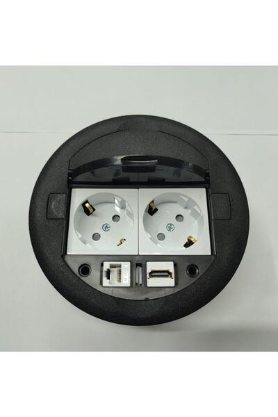 YKA Masa Üstü Priz Siyah+ 1 Ad. Priz+2 Ad. Usb+1 Ad. Ethernet +1 Hdmı + 1 adet typc Geçiş