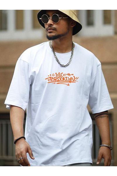 DEEPSENCE Ανδρικό μπλουζάκι Oversize Brooklyn με στάμπα σε λευκό χρώμα