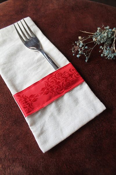 Emtory Home 6 Pieces Soft Red Striped Linen Spoon Holder Serving Presentation