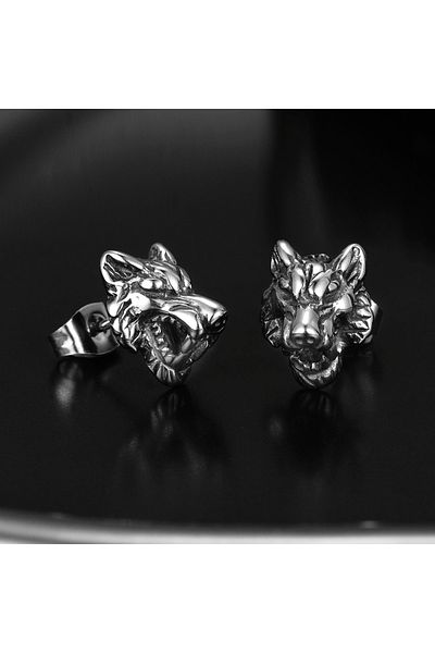 Viking Odin Fenrir Scandinavian Wolf Nordic Design Nail Model 316L Steel Men's Earring