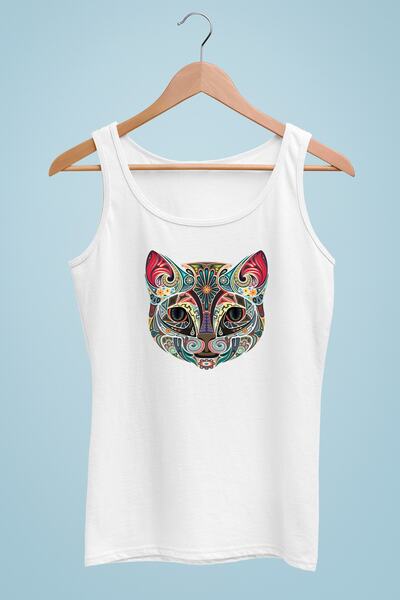 Raf Coll Tricou cu bretele de damă Cat imprimat digital 100% bumbac