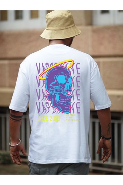 DEEPSENCE Unisex Λευκό μπλουζάκι Oversize Vapoewawe Back Printed