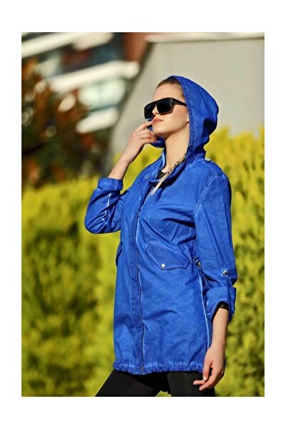 GALLİPOLİ 7037 Women's, Saks / Parliament Sports Hooded Tunic Jacket with Zipper Pockets