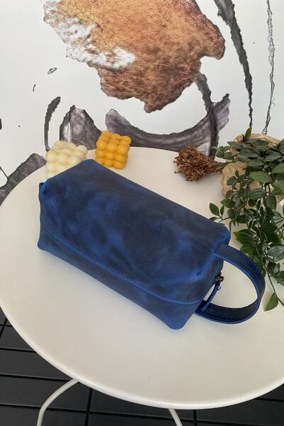 Modica Parthenon - Real Leather Zippered Handbag - Dopp Kit - Travel Makeup Bag