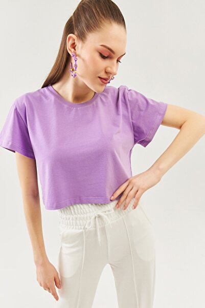 Butikgiz Lilac Oversize Άνετο μπλουζάκι από 100% βαμβάκι με χτενισμένη λαιμόκ...