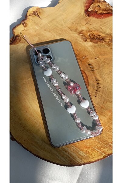 Atolye Ferda Şeffaf Ayı Ve Kalp Figürlü Incili Telefon Charmı Telefon Ipi