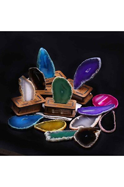 Agate Stone Natural Stone Set of 5 with Plate Stand