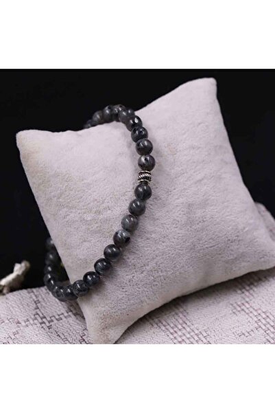 MYTAKIAĞACIMFH سوار من حجر اللابرادوريت الطبيعي بخط مطاطي 6 ملم