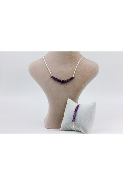 MYTAKIAĞACIMFH Amethyst Stone String Natural Stone Necklace and Bracelet Set (ADJUSTABLE)