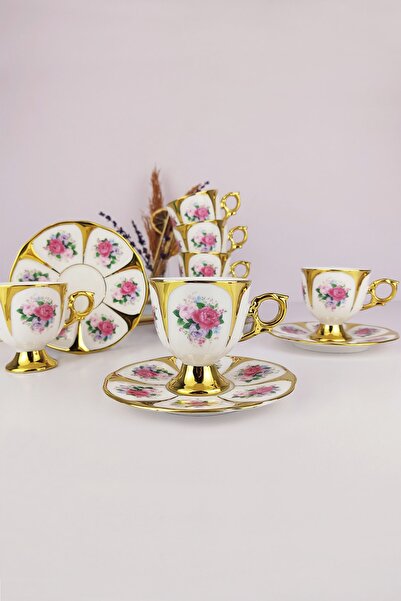 Digithome Kosova Porselen Stella 6’lı Kahve Fincan Takımı Gold - Ist-142 C320...