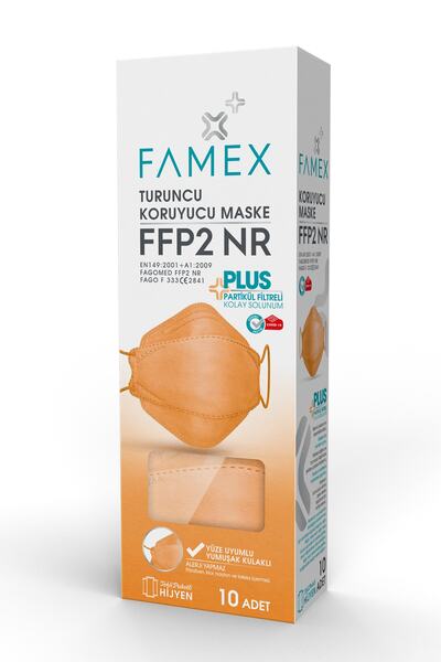 FAMEX N95 Ffp2 Koruyucu Maske Turuncu Renk 10 Adet Tekli Paket Fish Modeli