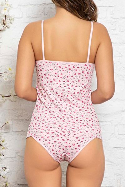 PIJAMASSTORE طقم ملابس داخلية بحبل من الدانتيل مزين بالزهور الوردية