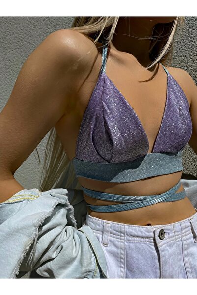 Gülşah Evecen Özel Tasarım Lila - Bebe Mavi Simli Bralet