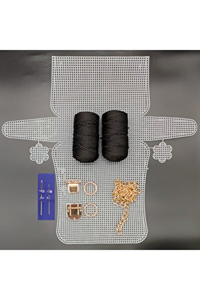 Cansu Tuhafiye Çanta Seti Polyester Makrome Ipi, Çanta Kanvas, Metal Iğne, Ça...
