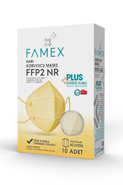 FAMEX N95 Ffp2 Koruyucu Maske Sarı Renk 10 Adet Tekli Paket Duck Modeli