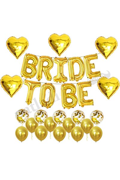 Patladı Gitti Bride To Be Gold Folyo Balon Seti, 5 Adet Kalp Folyo Ve Lateks ...