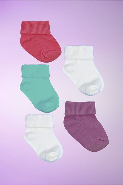 Akface Sindy Soft 5-Piece Organic Cotton Baby Socks - Washed, 0-6 Months