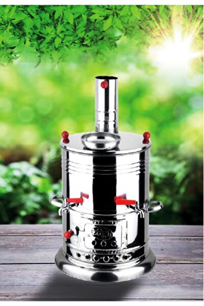 OğuzKömür Zarif Iş Semaver Çift Musluk 3.5 Litre Odun Kömür Piknik Semaveri