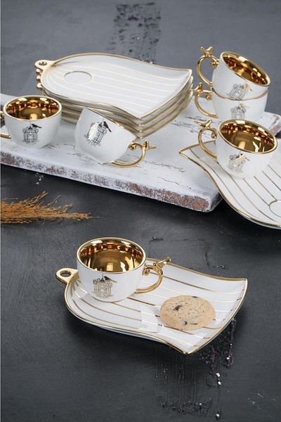 ACAR White Gold Single Turkish Coffee Cup with Bird Cage