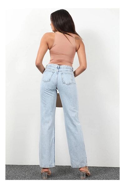 TugsatTasarTekstil Pantaloni de damă Jean Palazzo albastru deschis