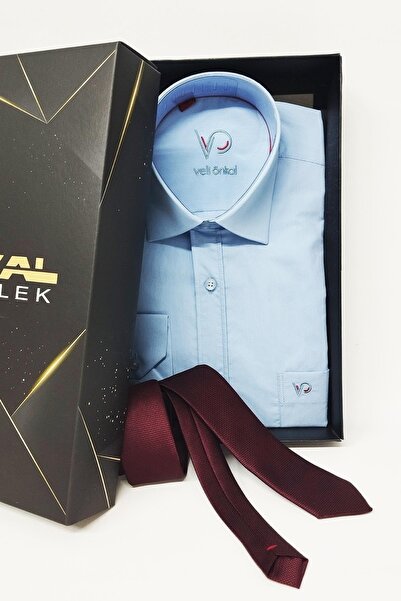 Veli Önkal Gömlek Kravat Seti(HEDİYE KUTULU KLASİK LACİVERT GÖMLEK DÜZ KRAVAT)