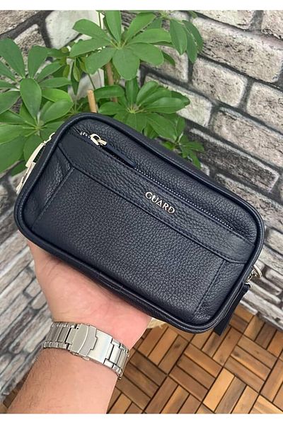 GUARD Navy Blue Genuine Leather Encrypted Handbag