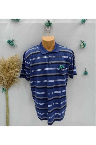 FATELLA Men's Father Model Polo Collar Combed Cotton Line Patterned Tshirt Father's Day