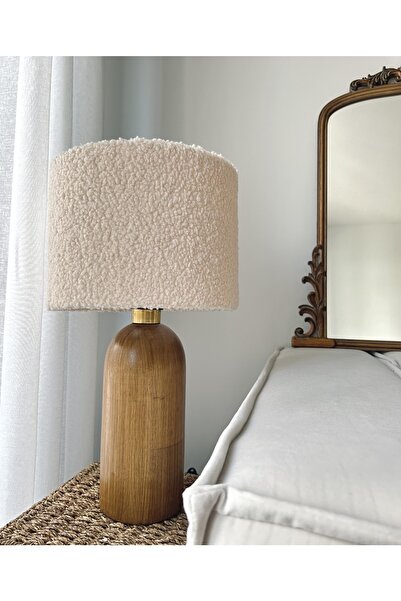 Giran Maye Modern Başlıklı Mantar Ahşap Abajur-teddy