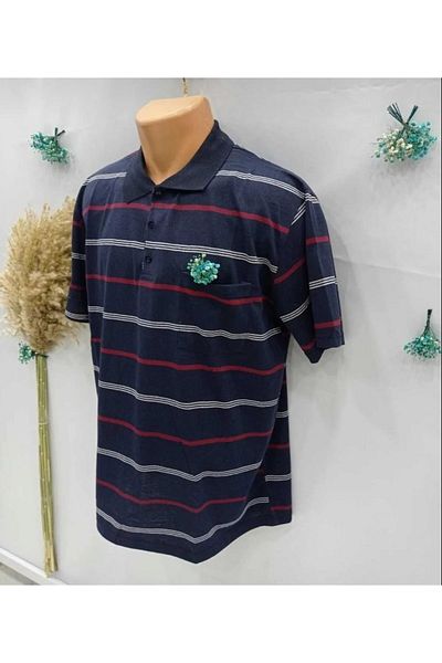 FATELLA Men's Father Model Polo Collar Combed Cotton Stripe Patterned Tshirt Father's Day