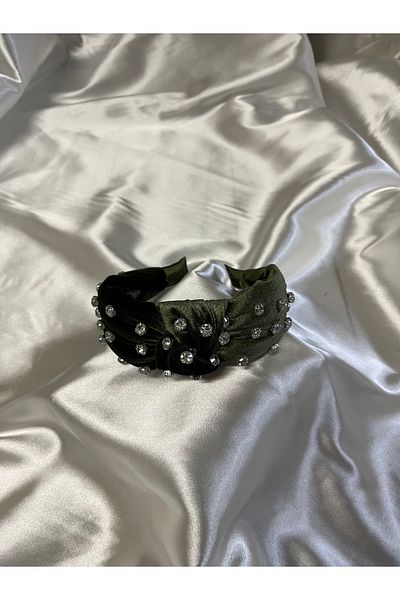 MegssStore Кадифена корона/лента за коса от камък циркон в цвят каки