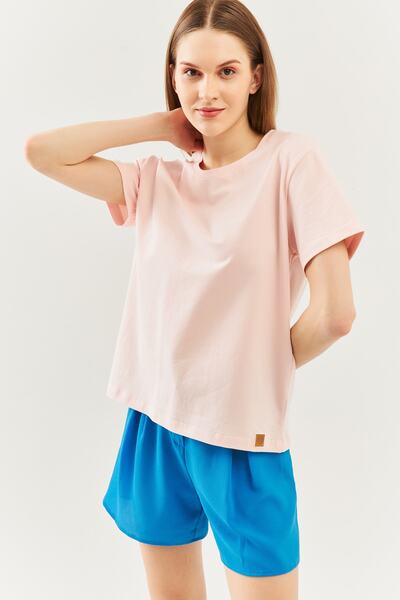 Butikgiz Powder Oversize Άνετο μπλουζάκι από 100% βαμβάκι με χτενισμένη λαιμό...