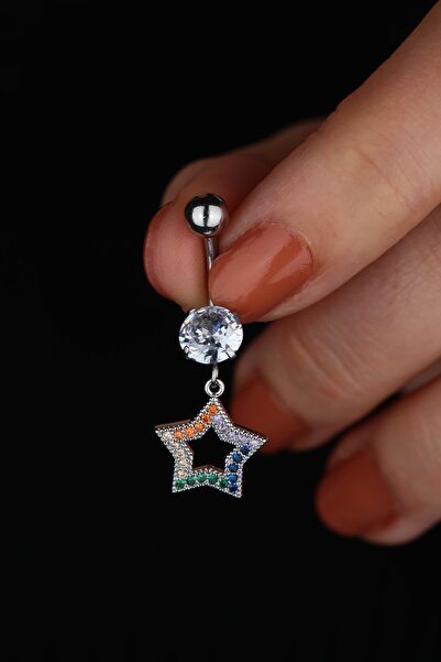 Vilma Aksesuar Cerrahi Çelik Yıldız Taşlı Göbek Piercing (10mm)