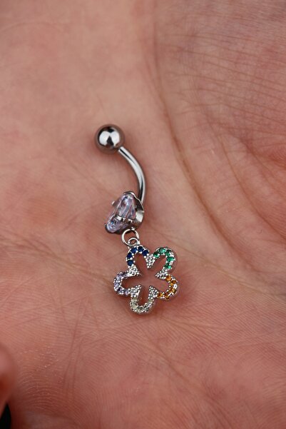 Vilma Aksesuar Cerrahi Çelik Yonca Taşlı Göbek Piercing (10mm)