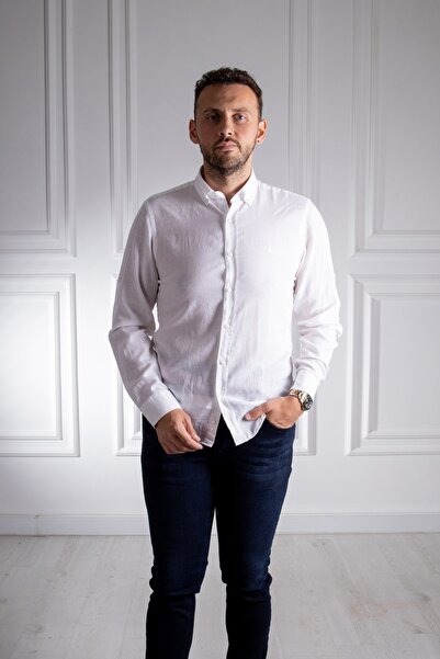 Sarar Eleta Slim Fit Біла лляна сорочка