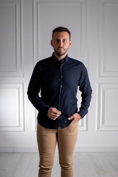 Sarar Eleta Slim Fit Темно-синя лляна сорочка