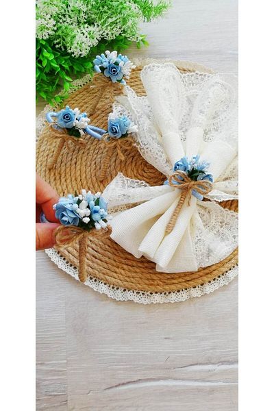 CWolf Blue Flower Bunch 6-Piece Napkin Ring