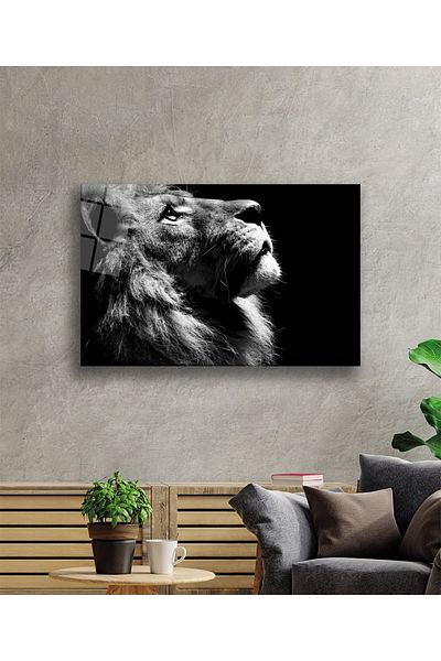 Rosyvien Lion Portrait Wild Nature Landscape Glass Painting, Home and Office Wall Decor, Gift, Tempered Glass