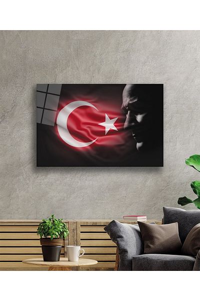 Rosyvien Mustafa Kemal Atatürk Turkish Flag Glass Painting, Home, Office and School Wall Decoration, Gift, Tempered Glass