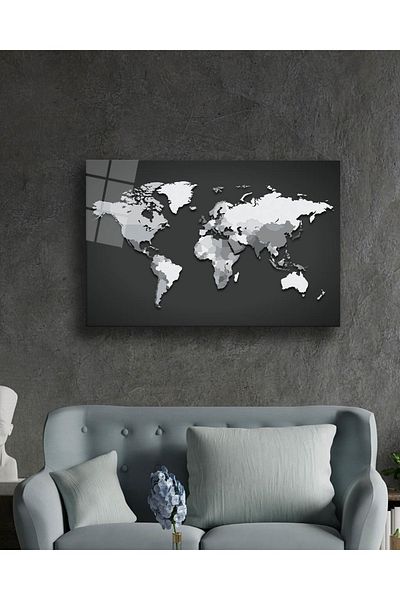 Rosyvien Abstract Detailed World Map Glass Painting, Home and Office Wall Decor, Gift, Durable Tempered Glass