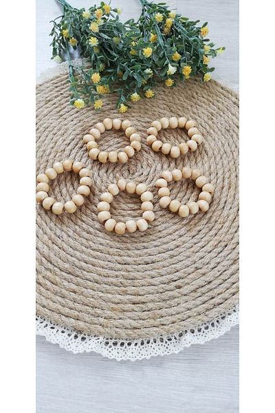 CWolf Bohemian Natural Wood Beads 6-Piece Napkin Ring Ring