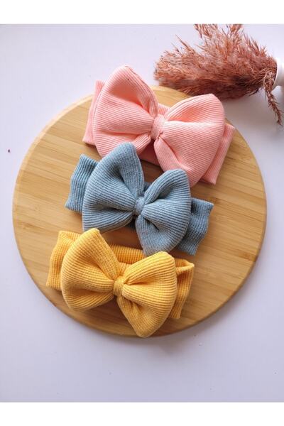 SeherBebeButik Kız Bebek & Çocuk Fiyonklu Bandana 3'lü Set