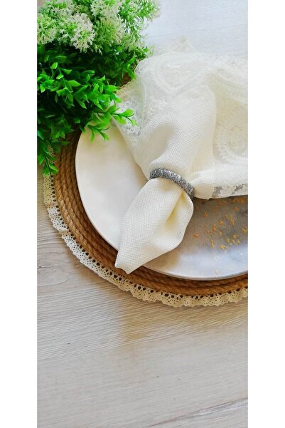 CWolf Set de 6 inele pentru șervețele din catifea argintie cu sclipici