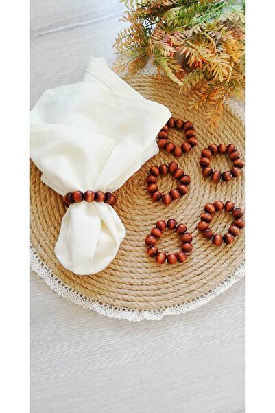 CWolf خاتم منديل من الخرز الخشبي البوهيمي البني الطبيعي مكون من 6 قطع