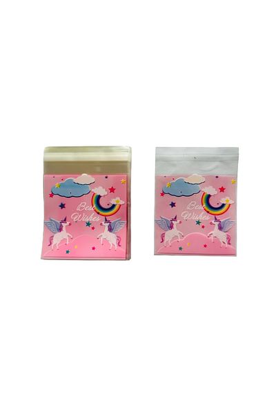 OzanTuhafiye 10X10 cm Transparent Patterned Taped Bag - 95 Pieces Opp