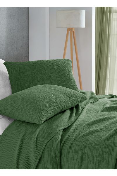destinyhometex غطاء وسادة موسلين متعدد الطبقات مكون من 4 طبقات باللون الأخضر الغابة مقاس 50 × 70 سم