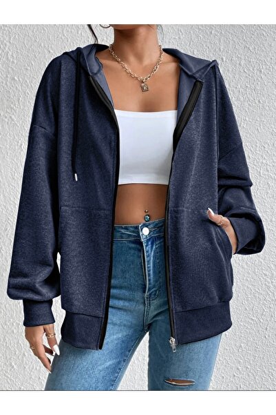 ciwi&life Unisex Indigo 2ip Knitted Fabric Oversize Hooded Cardigan