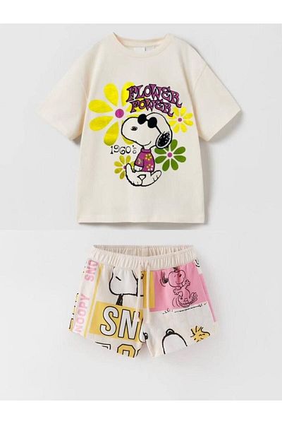 Pink Hippo Kids Girl's Top and Bottom Double Set with Snoopy Printed Shorts