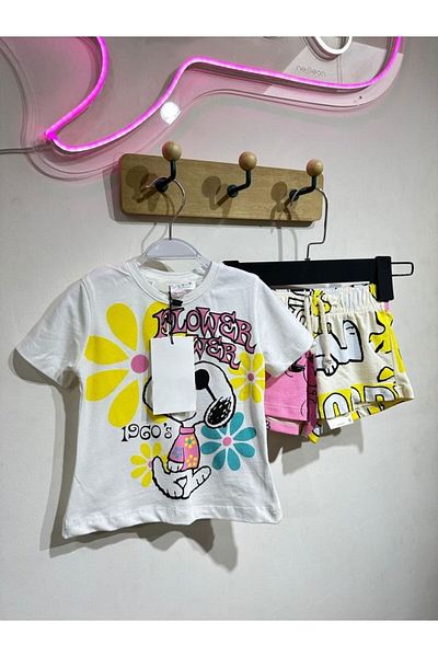 Pink Hippo Kids Girl's Top and Bottom Double Set with Snoopy Printed Shorts