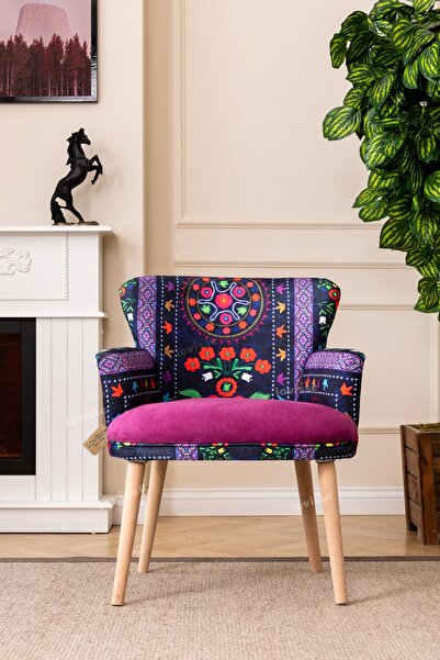 LOVİSSE HOME Patchwork Otantik Berjer Etnik Retro Tekli Koltuk Balkon, Ofis, Bekleme, Güzellik Merkezi, Çay Seti