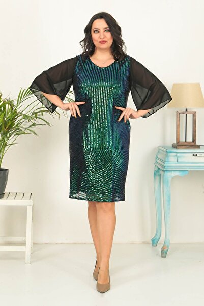 BONİTA Pullu Payetli Tül Kollu Likralı Abiye Elbise